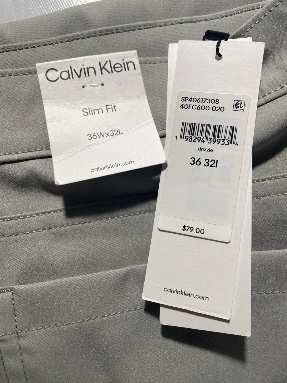 NEW 36 x 32 Mens Calvin Klein Slim Fit Pants Flat Front Flex Waist Polyester $79